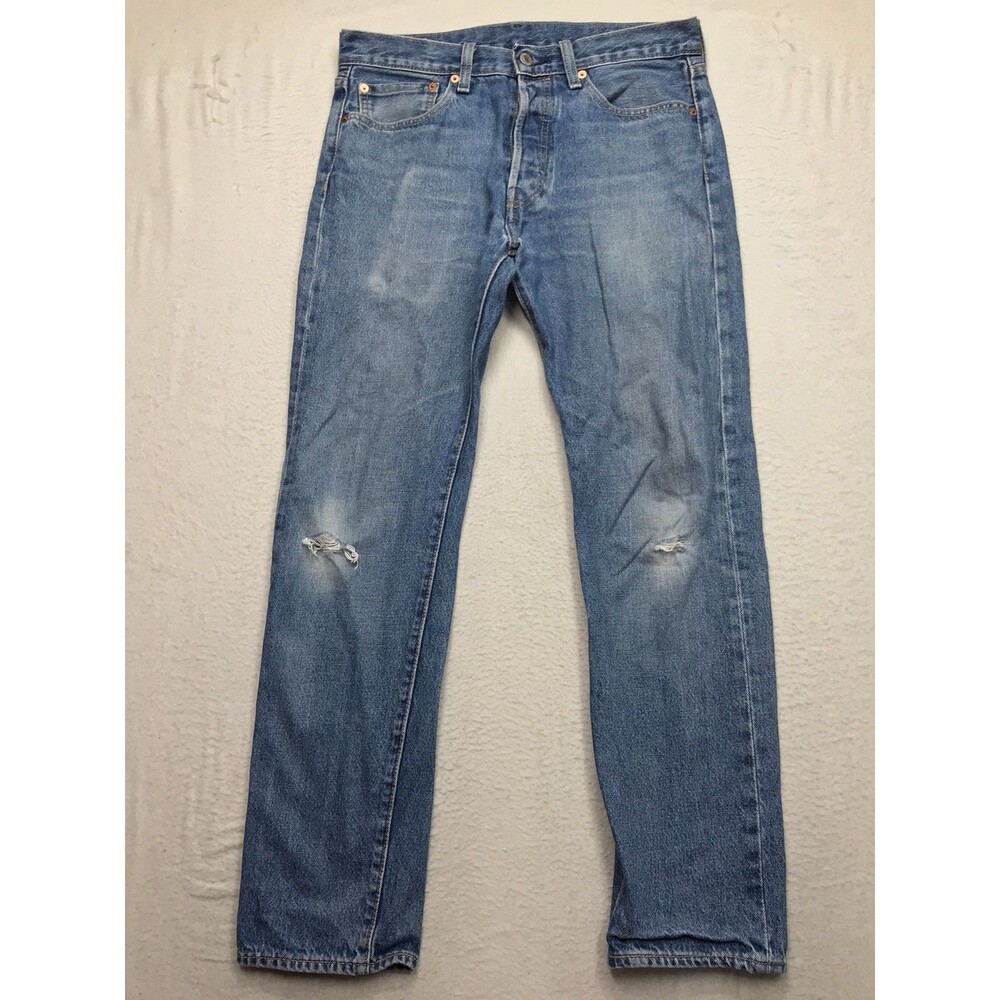 LEVIS Premium 501 ST Jean Men 32x30 (32/32 tag) Distressed Light Wash Whiskered
